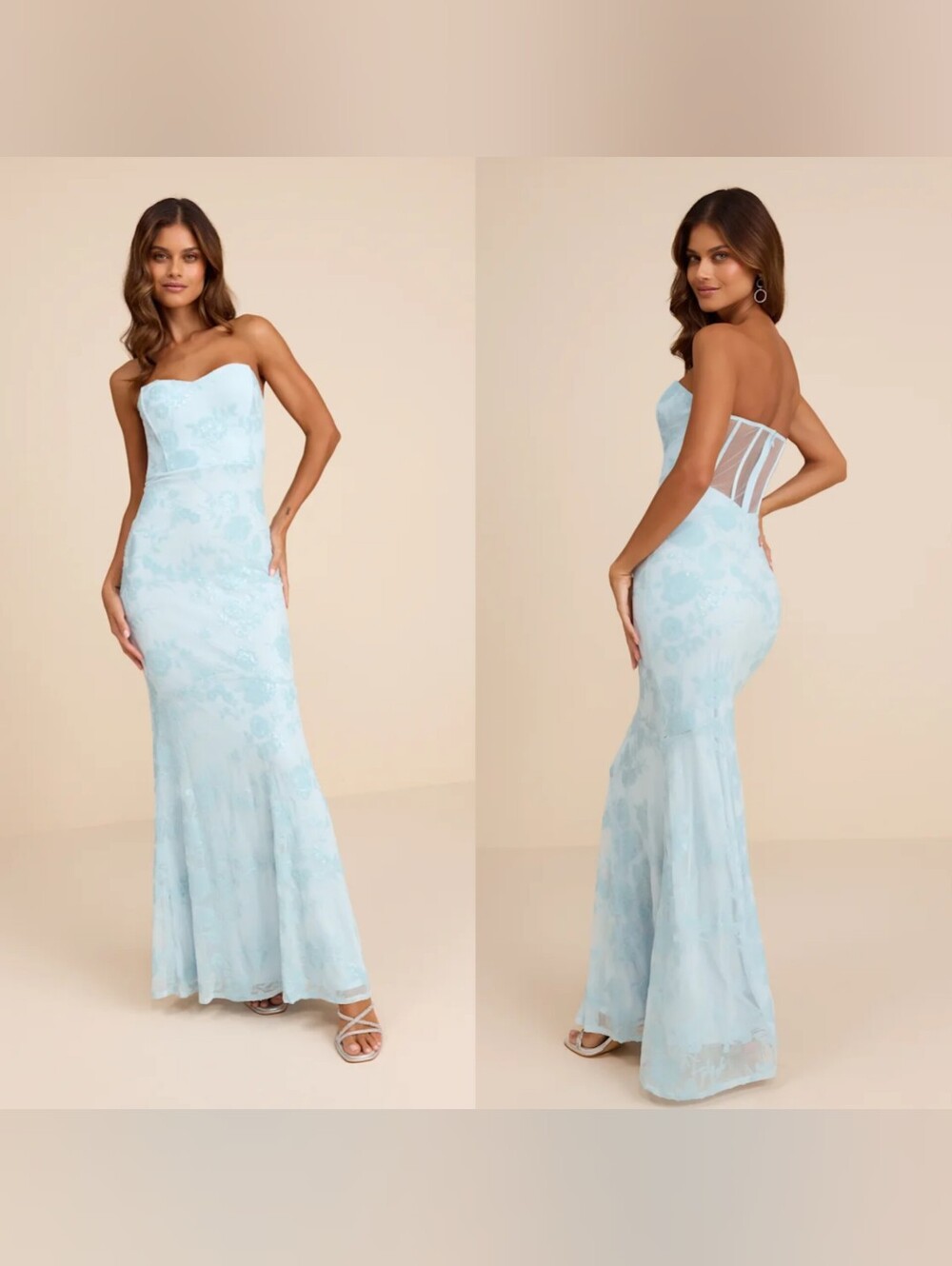 Lulus Mayley Light Blue Sequin Strapless Maxi Dress S Wedding Party Prom Formal